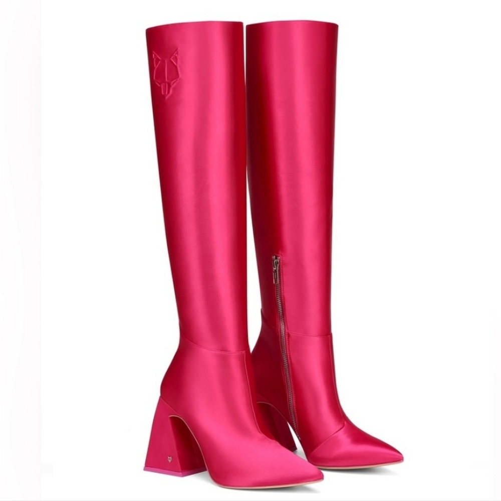 RARE Naked Wolfe Pink Satin Knee High Boots